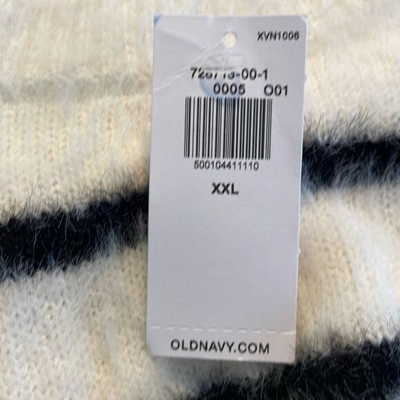 Old Navy Breton Stripe Eyelash Party Sweater White Black Fuzzy Knit Crewneck XXL - Picture 6 of 9